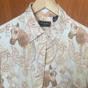 Bit & Bridle Horse & Paisley Print Equestrian Shirt Cream Brown M